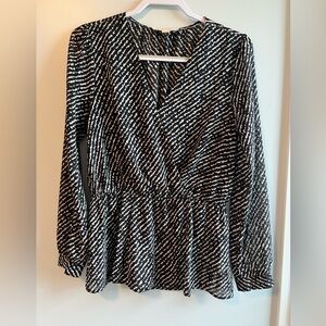 Michael Kors Black and White Wrap Peplum Blouse